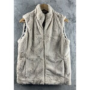 ELLEN REYES VEST Large Sherpa ZIP POCKETS FAUX FUR Light Tan BEIGE